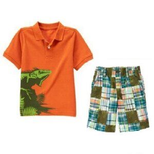 NWT Gymboree Jungle Explorer Orange Lizard Polo and Patchwork Shorts Size Kid 3